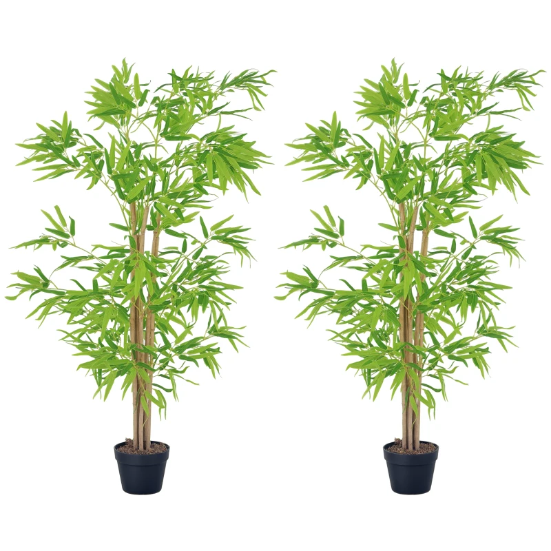 Outsunny Lot de 2 bambous artificiels Hauteur 1,5 m 644 Feuilles denses réalistes Pot Inclus Noir avec Lichen Vert
