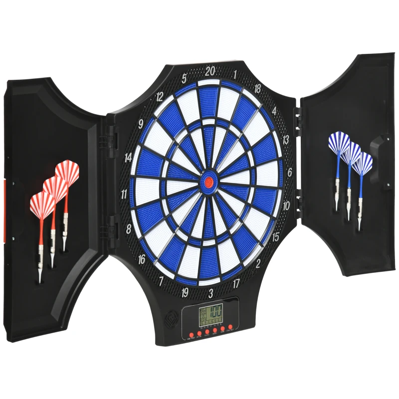 SPORTNOW Jeu de Fléchettes Électronique, 31 jeux et 285 programmes, pour 8 joueurs, 2 portes, 6 fléchettes, son, noir, 83 x 45 x 4 cm