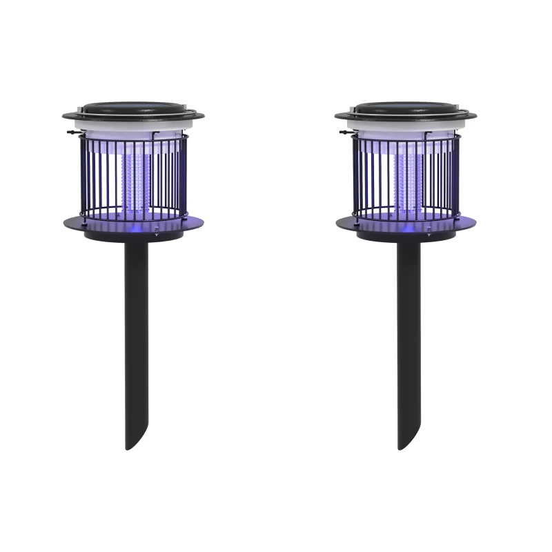 Outsunny Set 2 Lămpi 2-în-1 în Aer Liber Împotriva Țânțarilor, Felinare Împotriva Țânțarilor cu Lumină LED și UV, Ø18x45 cm, Negru