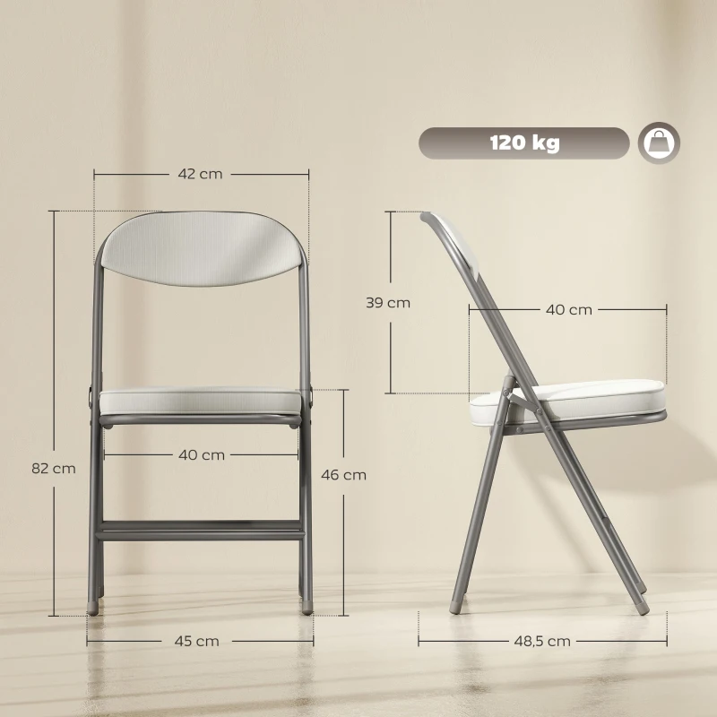HOMCOM Ensemble de 4 chaises pliantes rembourrées, Chaises pliantes en velours, dossier, cadre métallique, crème