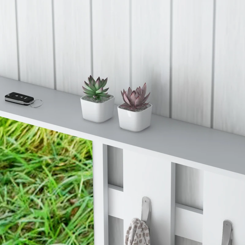 HOMCOM Set Meubles d'Entrée avec Porte-Manteau, Miroir, Banc avec Coussins et Meuble à Chaussures pour 8 Paires de Chaussures, Blanc