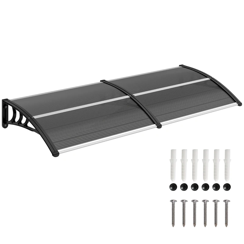 Outsunny Marquise de Protection contre le Soleil et la Pluie 196x75x23 cm avec Revêtement en Polycarbonate pour Portes et Fenêtres Noir