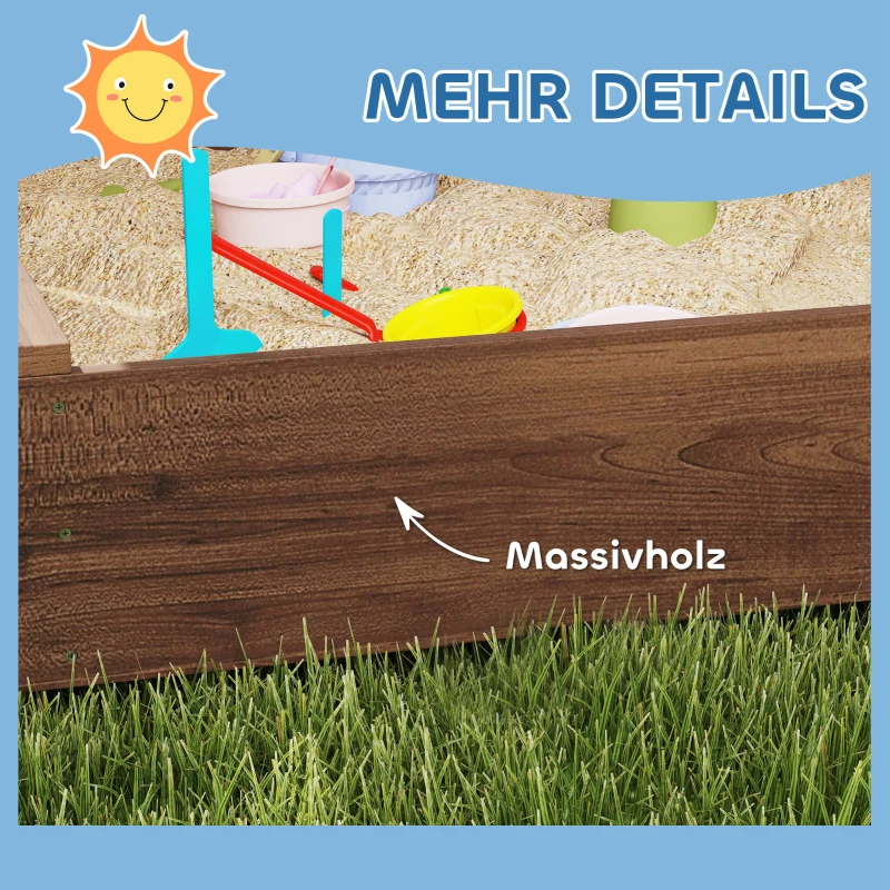 AIYAPLAY Bac à sable, Bac à sable avec auvent et porte en filet, Banquettes, Protection du sol, Marron