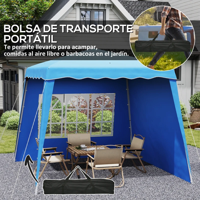 Outsunny Tente Pliable Pop-up 2,89x2,89m Pavillon de Jardin avec Parois Latérales Hauteur Ajustable Protection UV50+ Bleu