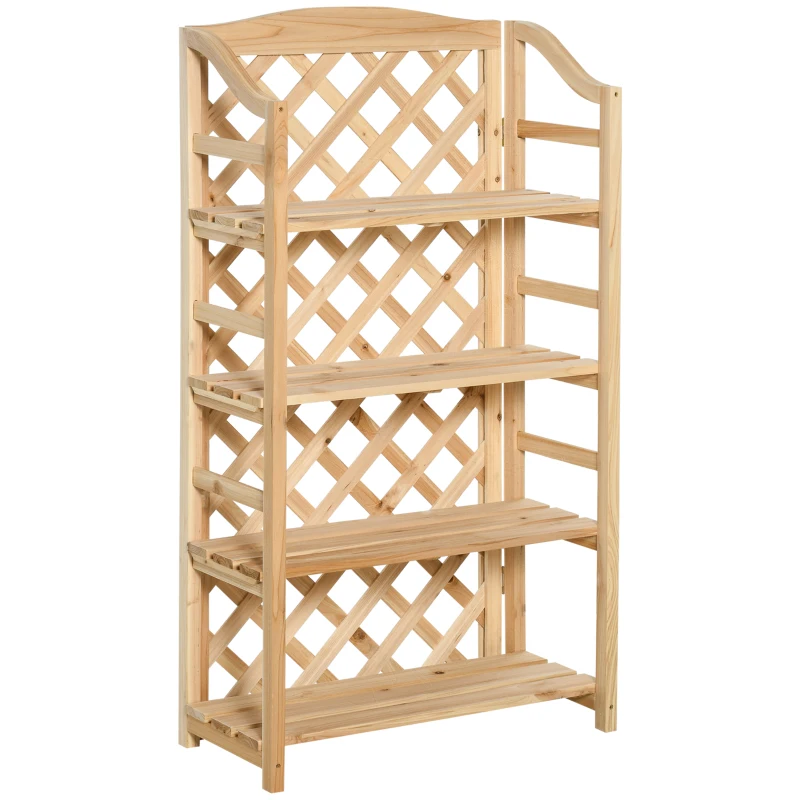 Outsunny Etagère à Plantes d'Extérieur, Porte-Plantes de Balcon Pliable avec 4 Etagères Réglables, Décoration de Jardin et Maison en Bois, 67x33x123cm
