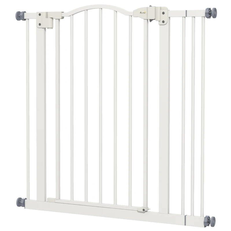PawHut Barrière pour Chiens Extensible avec 2 Verrous et Fermeture Automatique, en Métal et Plastique, 74-87x78 cm, Blanc