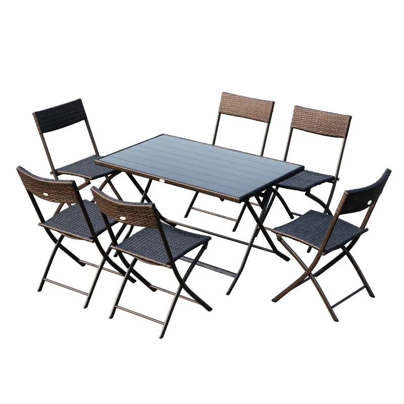 Outsunny Set Tavolo e Sedie da Giardino 7pz Tavolo da Giardino con 6 Sedie Pieghevoli Mobili da Esterno Polyrattan