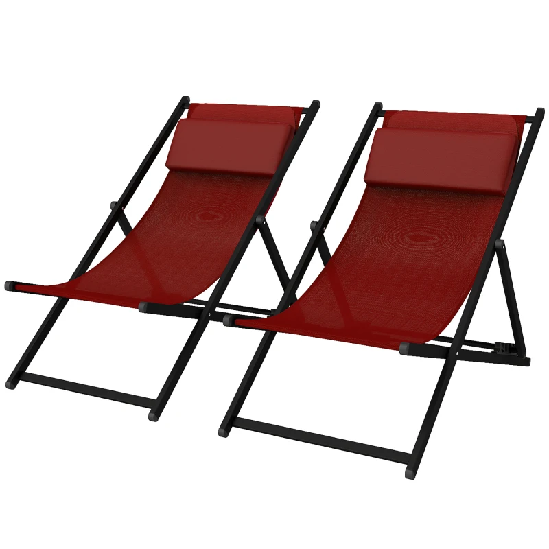 Outsunny Ensemble de 2 Chaises Longues de Jardin, Pliantes et Inclinables, en Aluminium, 96,5x58x91,5 cm, Rouge