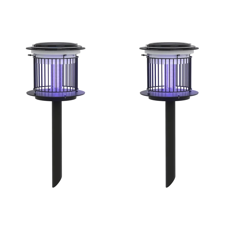 Outsunny Set 2 Lămpi 2-în-1 în Aer Liber Împotriva Țânțarilor, Felinare Împotriva Țânțarilor cu Lumină LED și UV, Ø18x45 cm, Negru