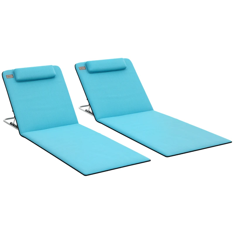 Outsunny Ensemble de 2 Tapis de Plage avec Dossier Inclinable en 5 Niveaux Appuie-tête et Sac de Transport 134x48x33-43 cm Bleu