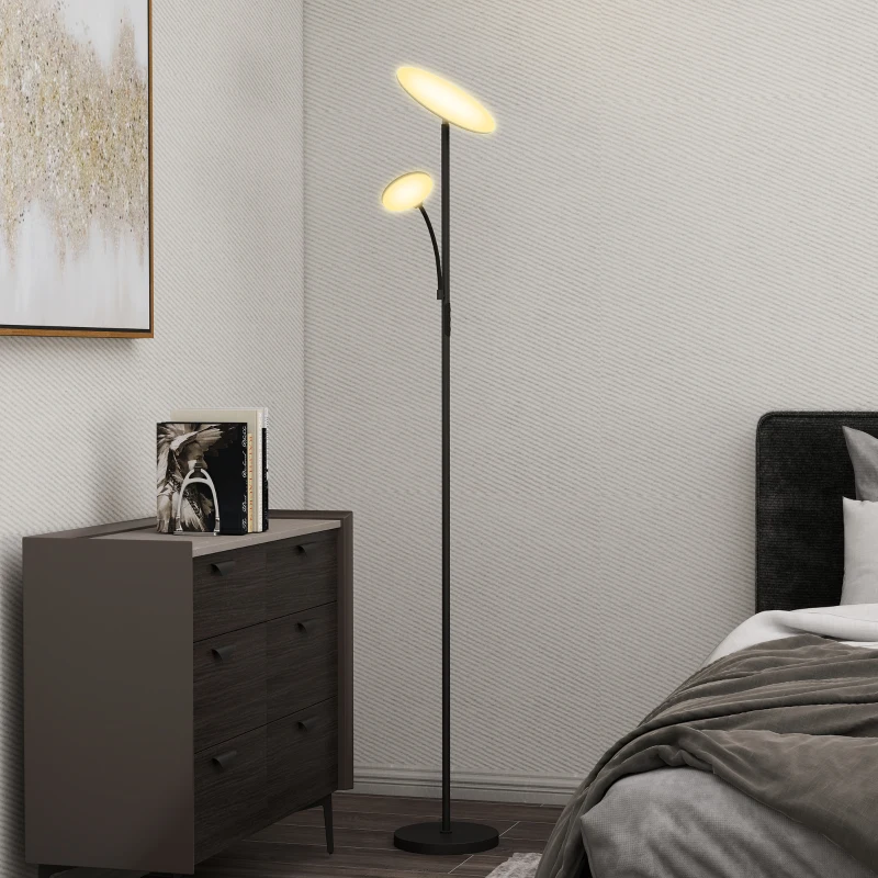 HOMCOM Lampe sur Pied avec 2 Points Lumineux Réglables à 4 Niveaux, Température 2700K-6500K et Télécommande, Noir