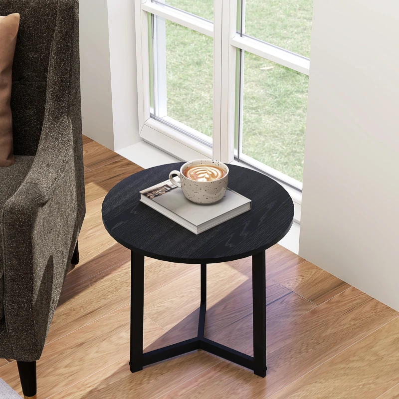 HOMCOM Lot de 2 Tables Basses Modernes, Cadre en Métal, MDF, Design Rond, Empilable, Noir