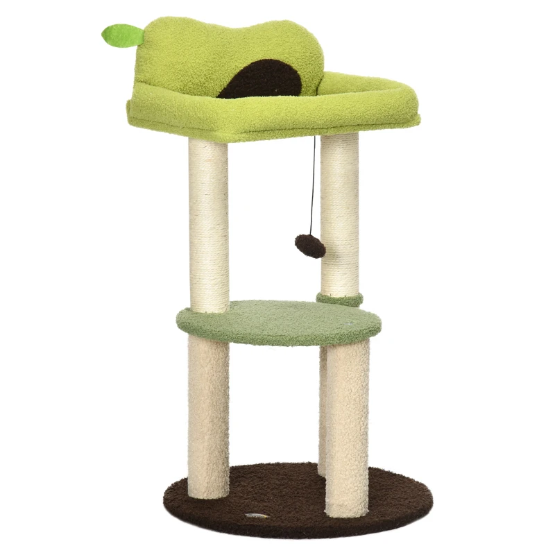 PawHut Árbol Rascador para Gatos con Cama en Forma de Aguacate Plataforma Postes de Sisal y Bola Colgante Ø44x83cm Verde