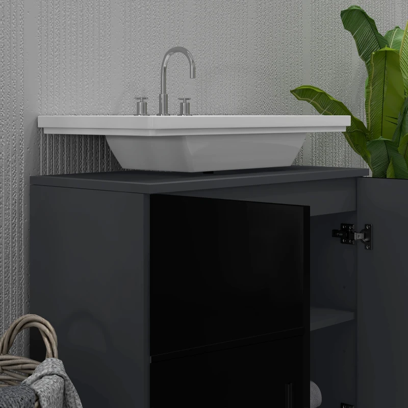 kleankin Meuble Sous-Lavabo Salle de Bain en Bois avec Armoire 2 Portes, 60x30x60cm, Noir