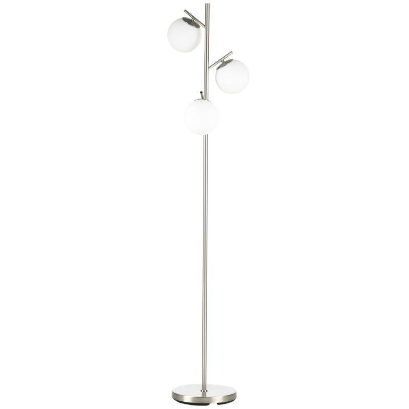 HOMCOM Lampada da Terra Moderna con 3 Punti Luce in Acciaio e Vetro, Ø27x159 cm, Argento