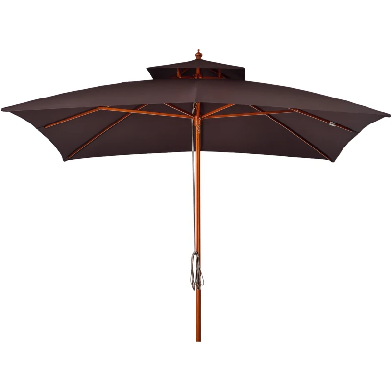 Outsunny Sombrilla de Jardín 3x3x3 m con Doble Techo Sistema de Polea Impermeable para Terraza Balcón Exterior Marrón