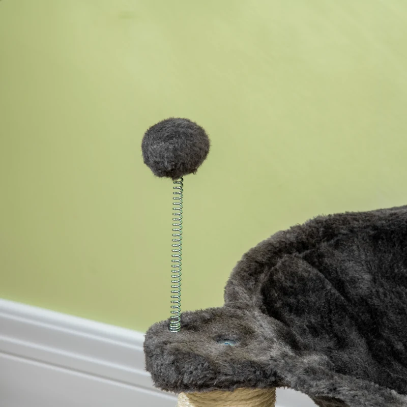 PawHut Griffoir pour Chats avec Hamac en Peluche, Base en Bois avec Jeu et Poteaux en Sisal, 53,55x53,5x66cm, Gris