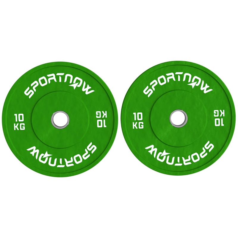 SPORTNOW Set 2 Disques Poids de 10kg en Caoutchouc avec Trou de 2"/5 cm pour Haltères et Barres, Vert