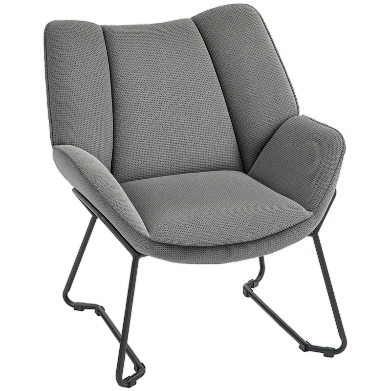 HOMCOM Fotoliu Tapițat cu Brațe Înclinate, Fotoliu din Material Textil Aspect de In și Oțel, 71,5x67x79 cm, Gri