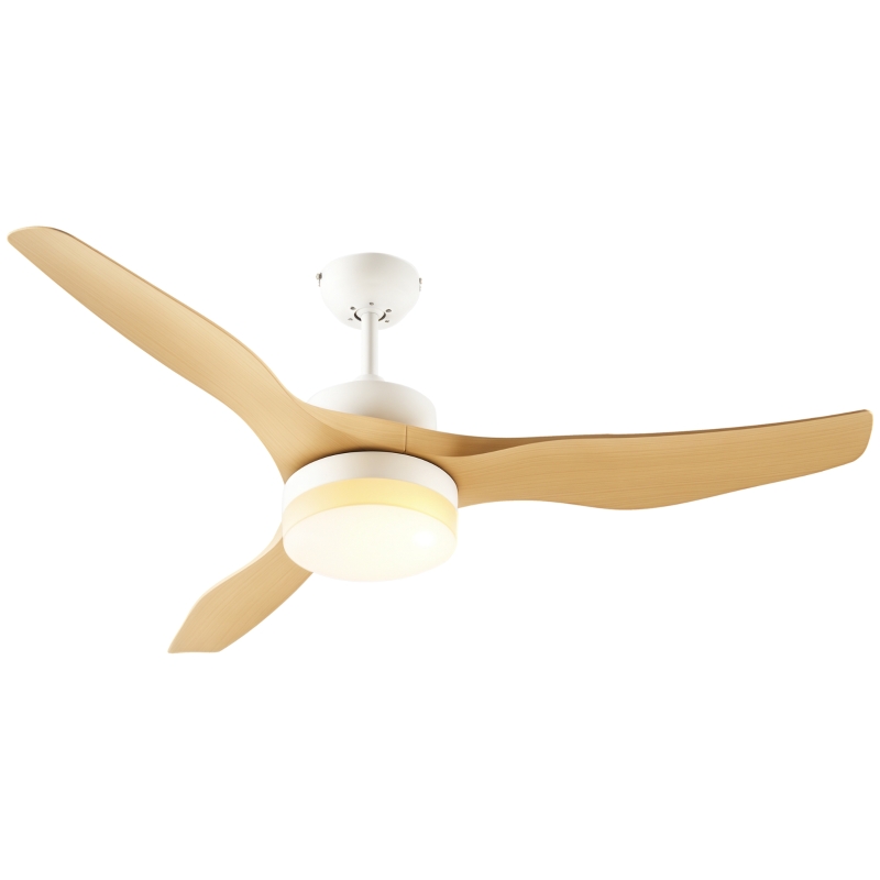 HOMCOM Ventoinha de Teto 20,5W Diâmetro 132cm com Luz LED Ajustável 3 Lâminas Reversíveis 6 Velocidades e Temporizador Madeira