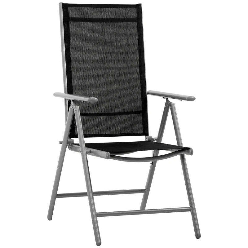 Outsunny Chaise de Jardin Pliante en Aluminium et Textilène Dossier Réglable à 7 Niveaux, Noir 65x55x85-105cm