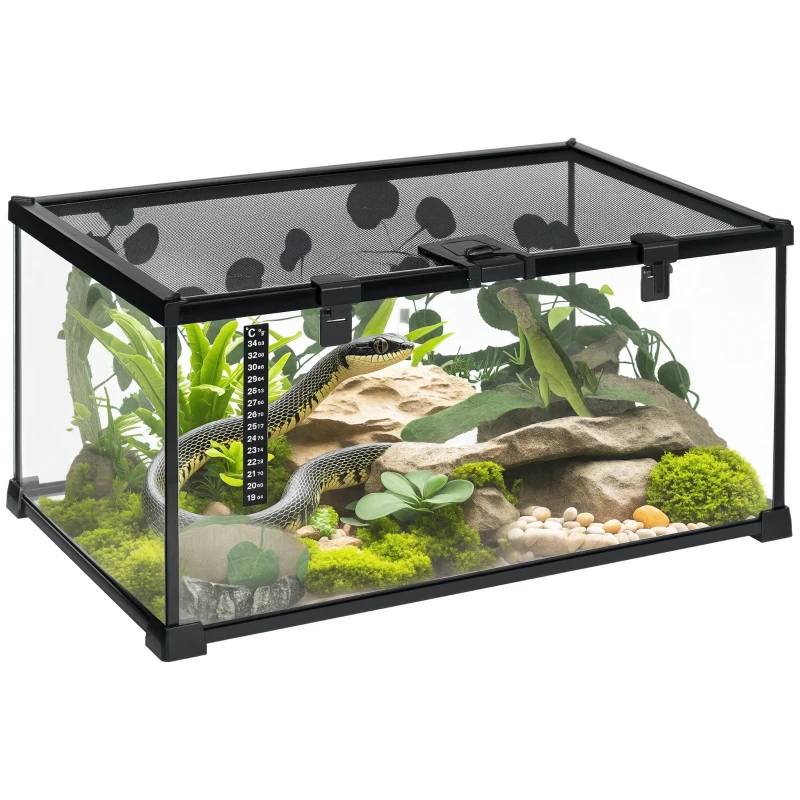 PawHut Boîte à reptiles habitat de terrarium transparent couvercle coulissant treillis métallique noir