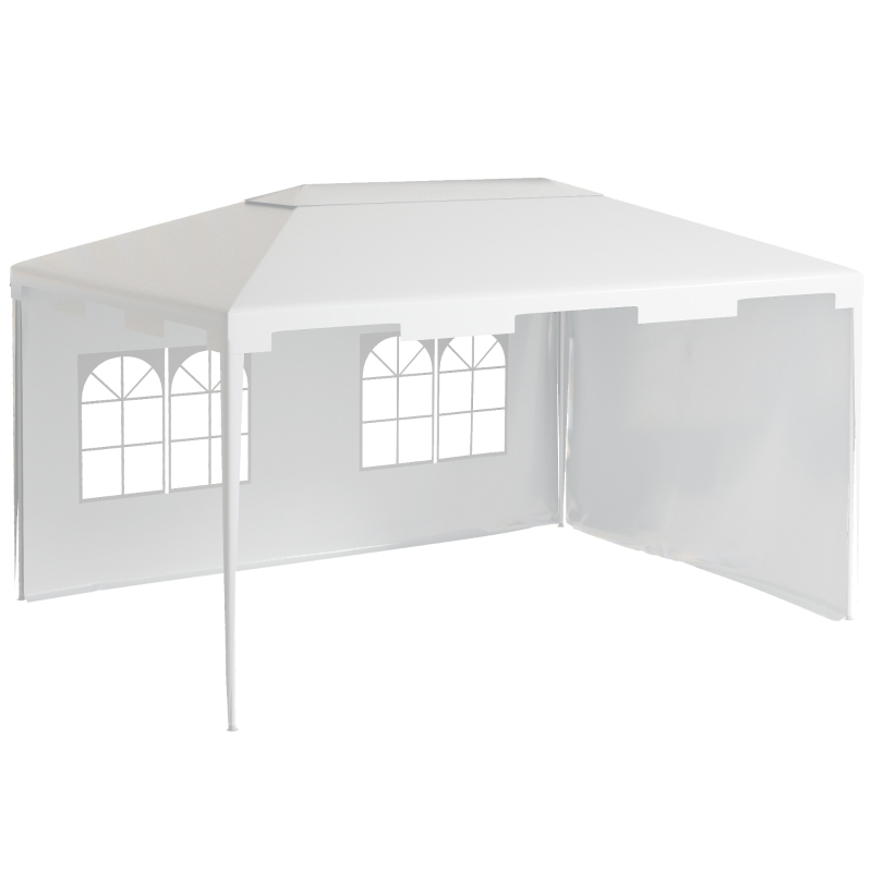 Outsunny Tonnelle de Jardin 395x295x255 cm Cenador Démontable Extérieur avec 2 Panneaux Latéraux 2 Fenêtres Anti-UV pour Terrasse Patio Blanc