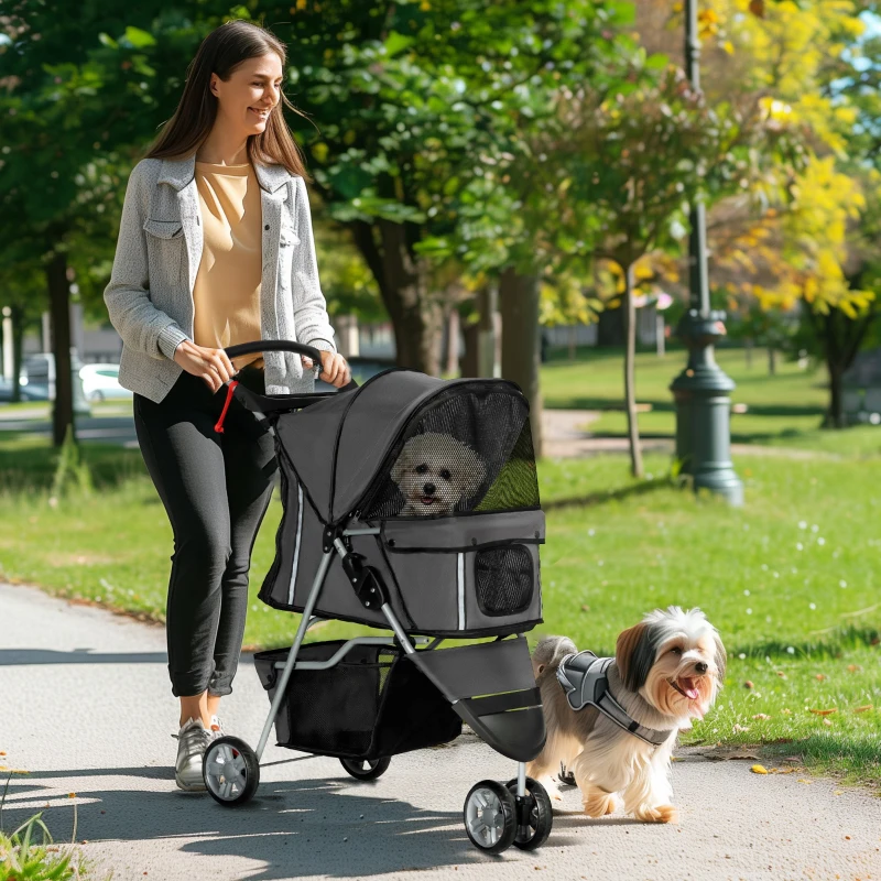 PawHut Poussette pour chien Chariot pour Chiens & Chats jusqu'à 10 kg 75 x 45 x 97 cm Gris foncé