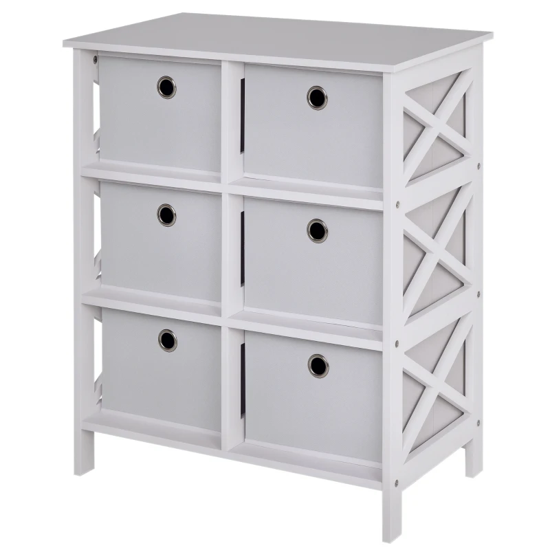 HOMCOM Meuble de rangement commode design contemporain dim. 64L x 37l x 76H cm 6 tiroirs MDF blanc non tissé gris clair