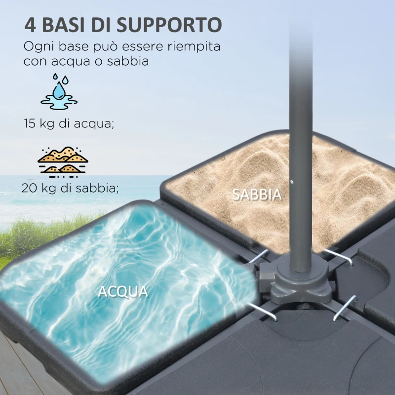 Outsunny Parasol Décentré à 6 Baleines avec Manivelle et Base en Croix, en Métal et Polyester, Ø292x247 cm, Café