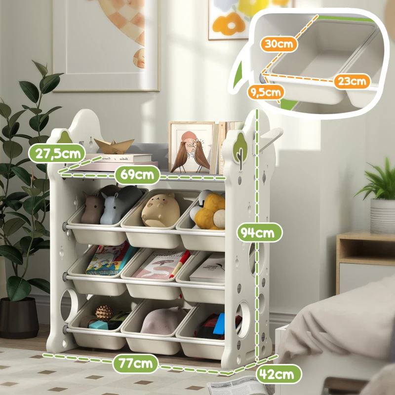 AIYAPLAY Etagère de Rangement pour Enfants avec 9 conteneurs pour jouets et livres, chambre d'enfant, maternelle, plastique, Blanc crème