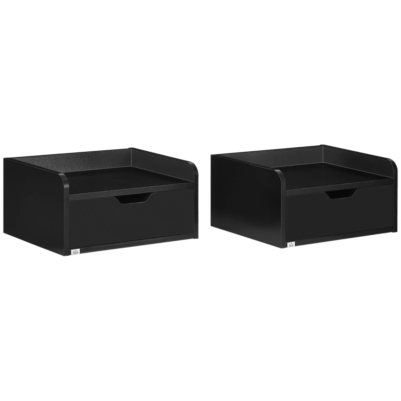 HOMCOM Set de 2 Mesitas de Noche de Pared Mesillas Flotantes con 1 Cajón para Dormitorio Habitación 40x30x19,5 cm Negro