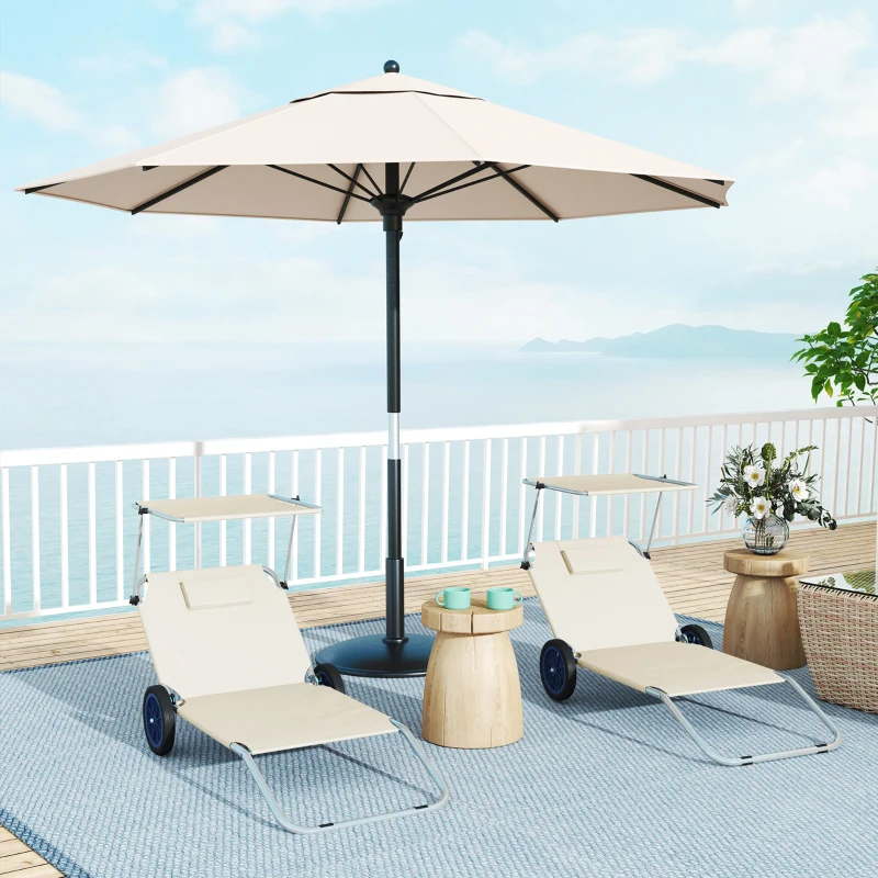 Outsunny Chaise longue pliable de jardin avec coussin de tête, auvent et dossier inclinable Beige