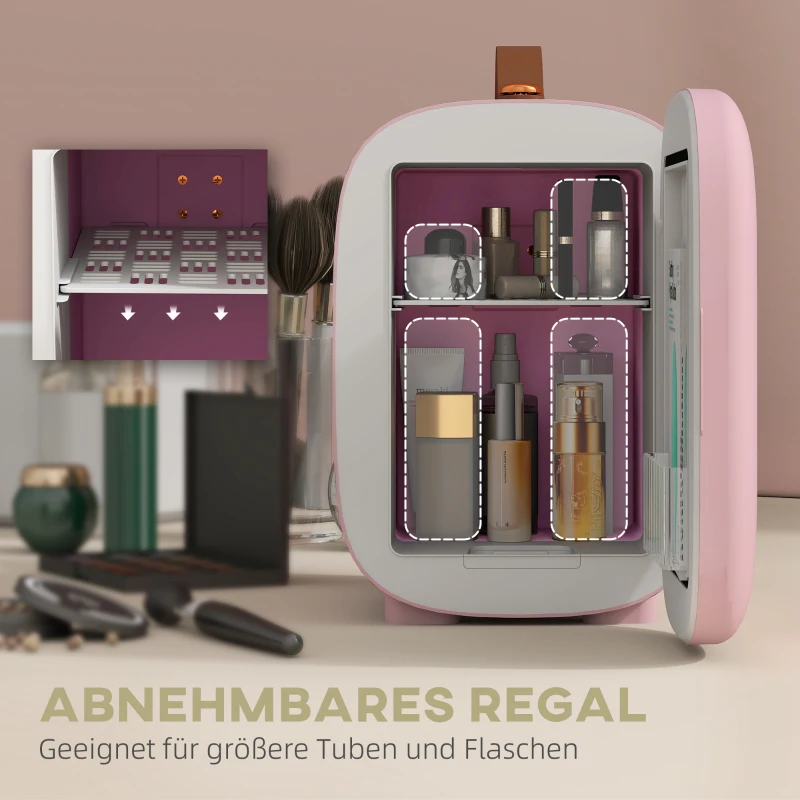 HOMCOM Mini Kühlschrank Kühlschrank Beauty Fridge, 4 L Fassungsvermögen, 20,3 x 26,3 x 28 cm, Rosa(m-5)