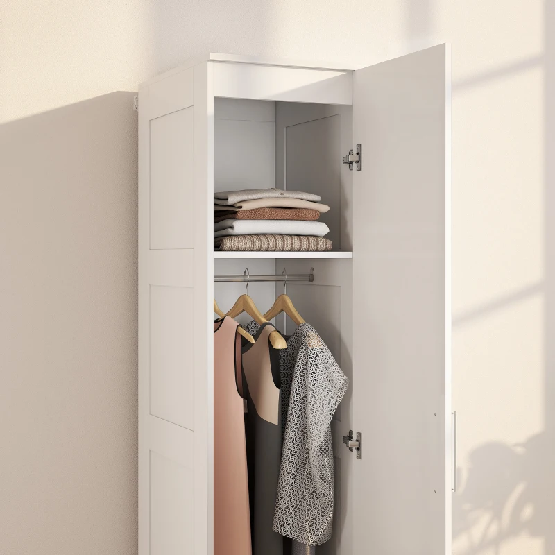 HOMCOM Kleiderschrank Mehrzweckschrank mit Kleiderstange, Regal, Soft-Close-Tür 40 x 52 x 180 cm Weiß(m-9)