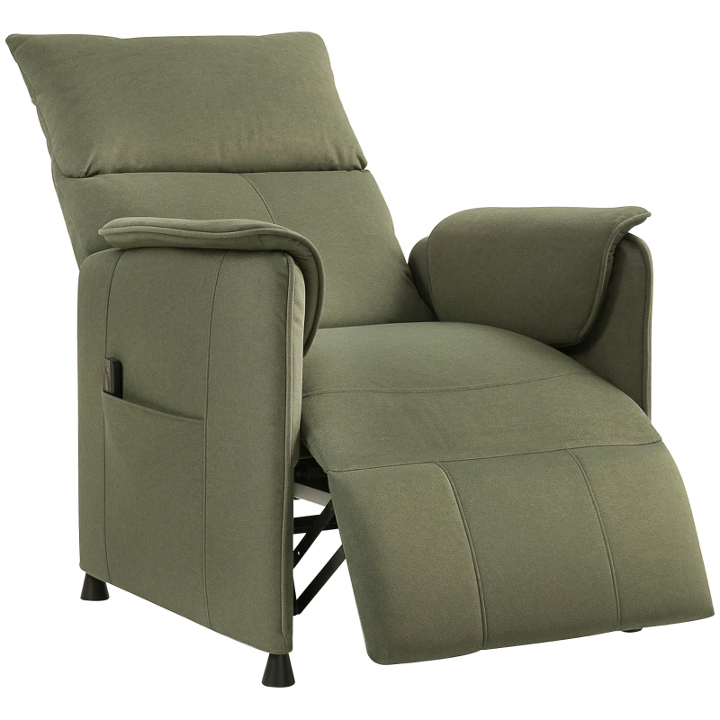 HOMCOM Fauteuil Inclinable avec Moteur sans Balais Repose-Pieds Revêtu Résistant et Poches Latérales 80x83x104 cm Vert