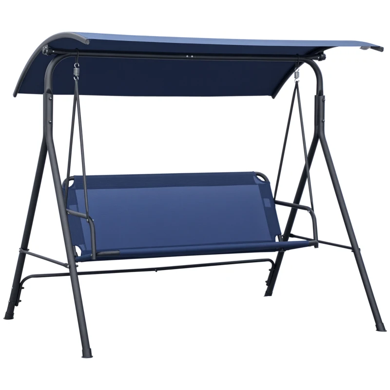 Outsunny Dondolo da Giardino 3 Posti con Tettuccio Regolabile, Tessuto Oxford e Acciaio, Blu Scuro