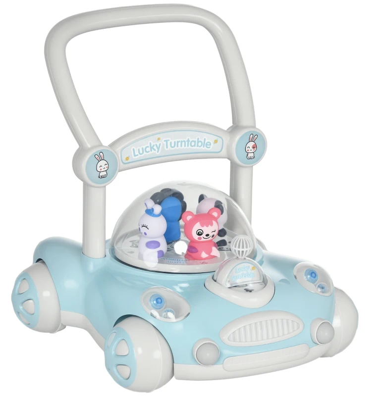 AIYAPLAY Andador para Bebés com Altura Ajustável Música Rodas Antiderrapantes Luzes Guiador Desmontável 43,4x40,6x43 cm Azul Claro