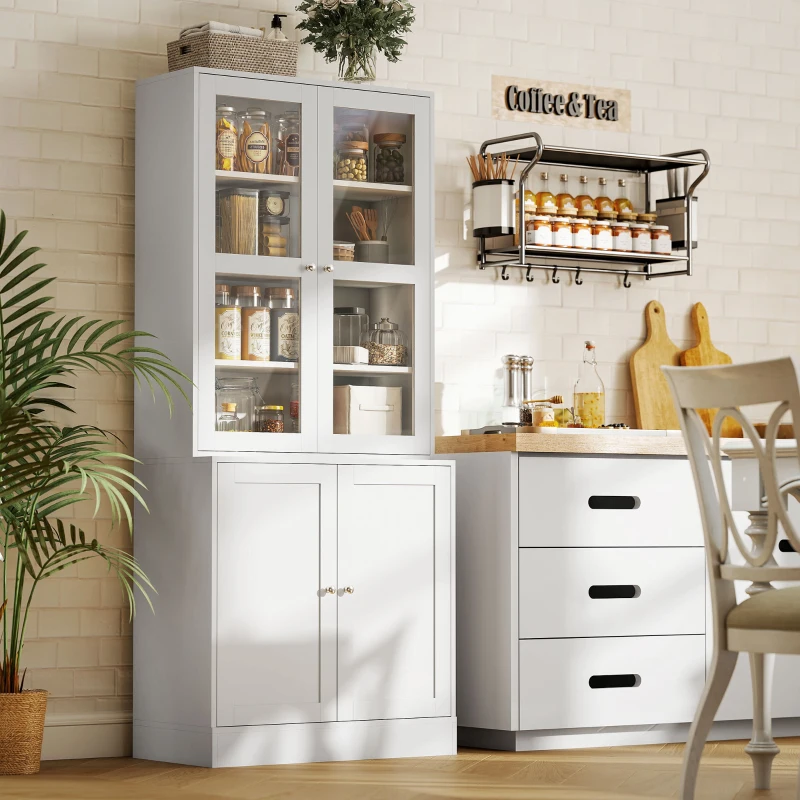 HOMCOM Vitrina Armario de Libros con 4 Puertas y Estantes Ajustables Estilo Moderno Armario de Cocina para Salón Cocina Oficina Dormitorio 76x40x178,5 cm Blanco