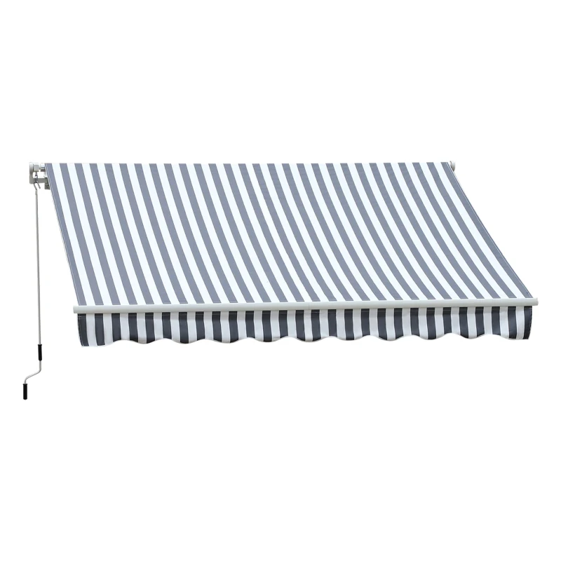 Outsunny Store Banne à Bras Articulés Protection Solaire Manivelle Balcon Aluminium Gris Blanc 2,95 x 2,45 m