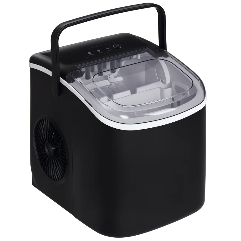 HOMCOM Aparat de gheata pentru blat, 12 kg in 24 de ore, 9 cuburi gata în 6-12 minute, aparat portabil pentru cuburi de gheata cu cupa de gheata si cos, negru