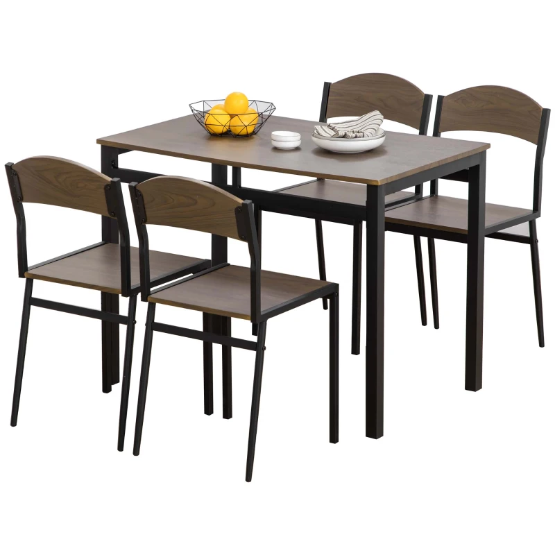 HOMCOM Ensemble de Salle à Manger 5 Pièces avec 1 Table Rectangulaire 100x63x76.5 cm et 4 Chaises 45x40x82 cm, en Acier et MDF