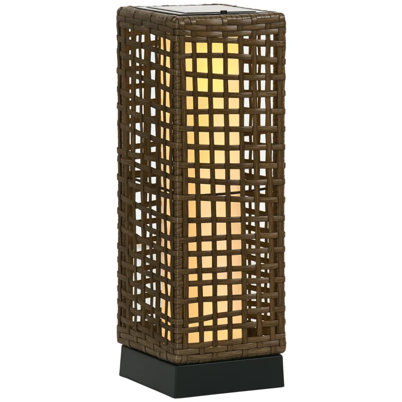 Outsunny Außenleuchte, Gartenlampe, Solarbetrieb, 8h Leuchtdauer, Einschaltautomatik, Rattanoptik, 15,5 x 15,5 x 46 cm
