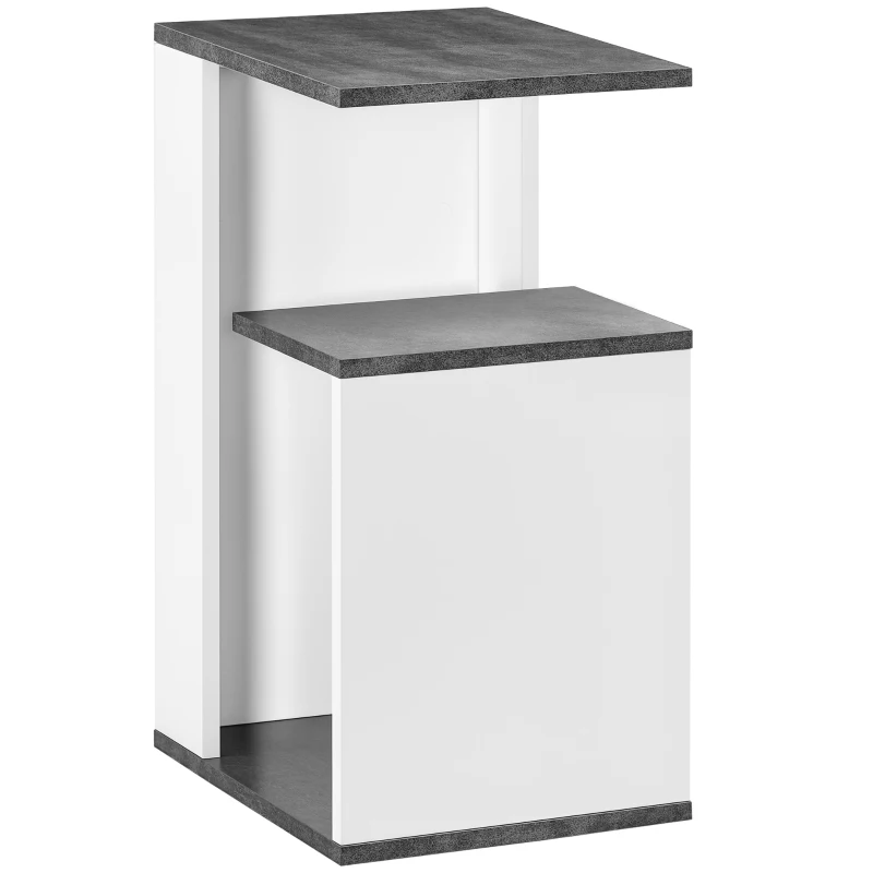 HOMCOM Mesita de Noche Mesa Auxiliar con 2 Estantes para Dormitorio Salón Estilo Moderno 35x29,5x60 cm Gris y Blanco