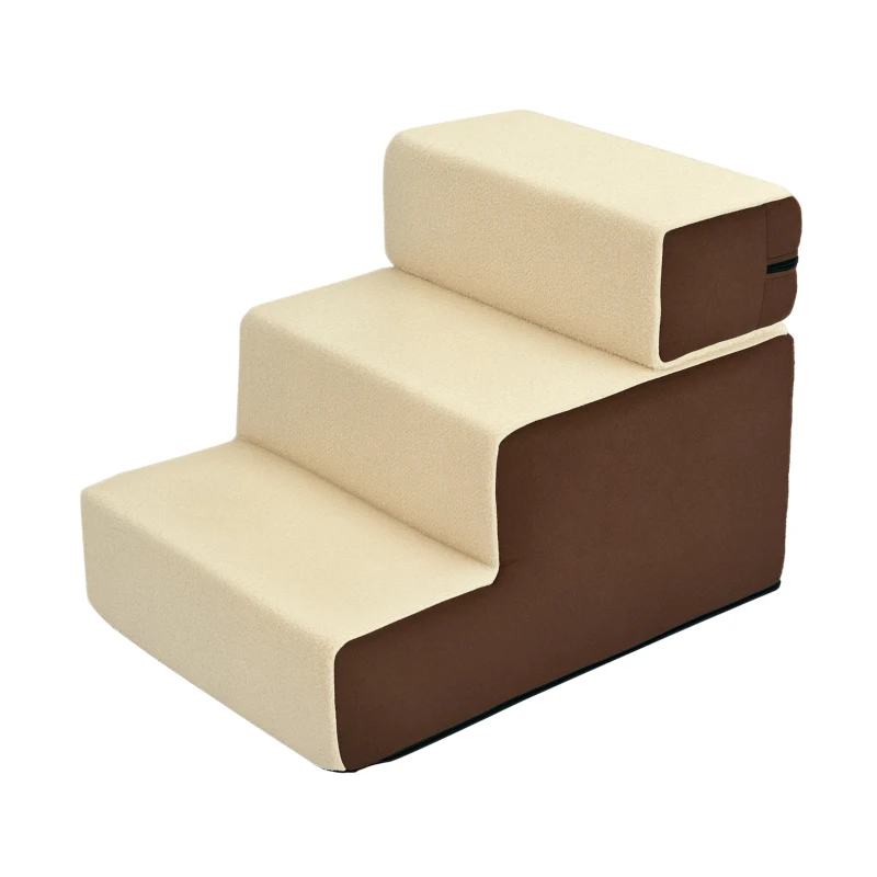 PawHut Scala per Cani e Cuccioli a 3 Gradini Rimovibili e Antiscivolo, Beige e Marrone, 54x40x39cm