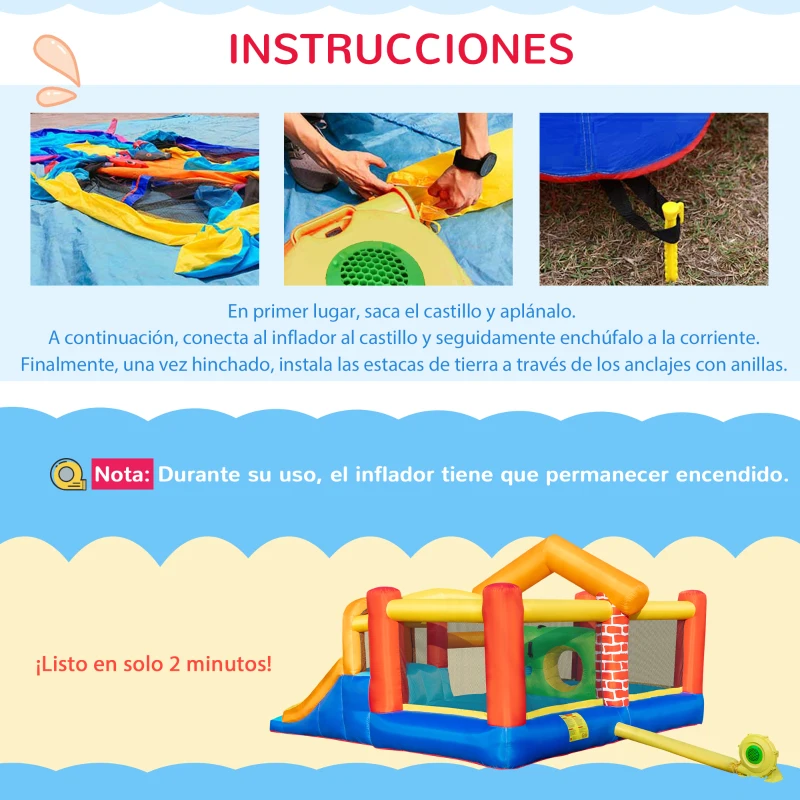 Outsunny Castillo Hinchable con 2 Toboganes 2 Camas de Salto y Piscina para Niños +3 Años Incluye Inflador y Bolsa de Transporte para Interior Exterior 380x370x230 cm Multicolor