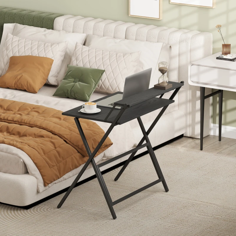 HOMCOM Bureau Pliable avec Étagère pour Écran, 81,5x62x86,5 cm, Noir