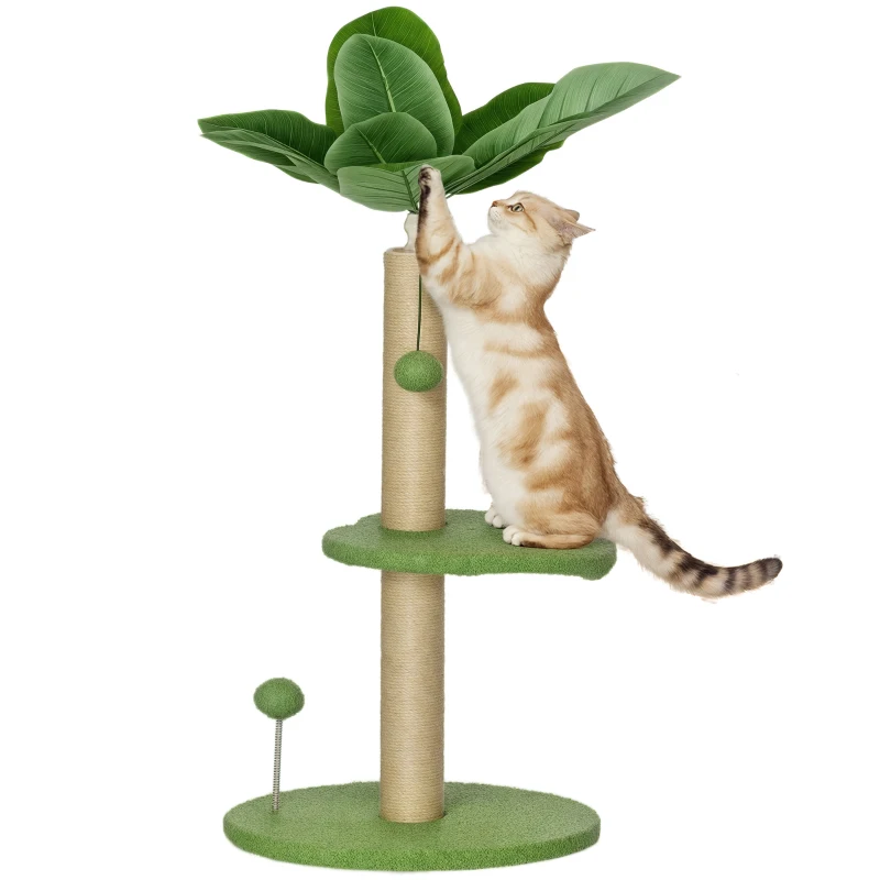 PawHut Albero per Gatti con Palo Tiragraffi, Piattaforme e Palline, in Peluche e Truciolato, Ø40x83 cm, Verde