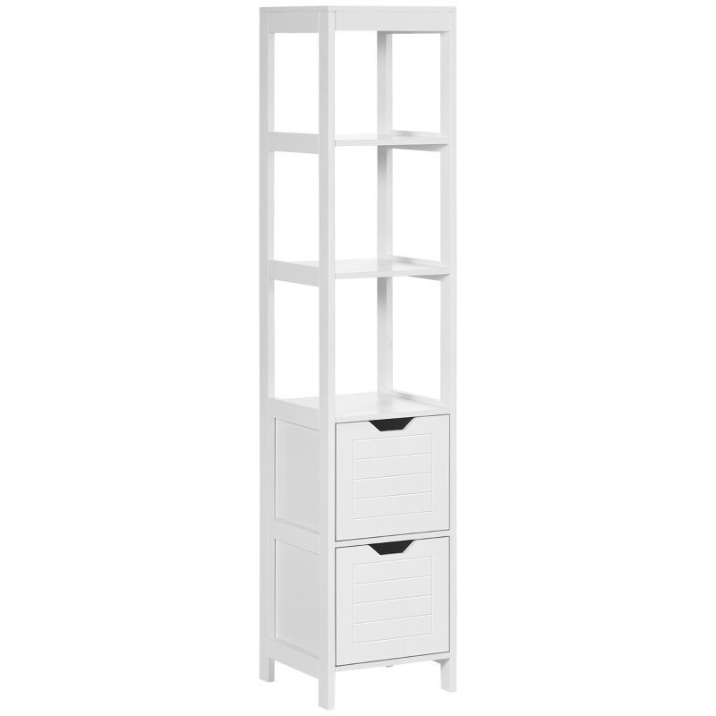 kleankin Mueble Columna con 3 Estantes Abiertos y 2 Cajones de Almacenaje Diseño Antivuelco 30x30x144 cm Blanco