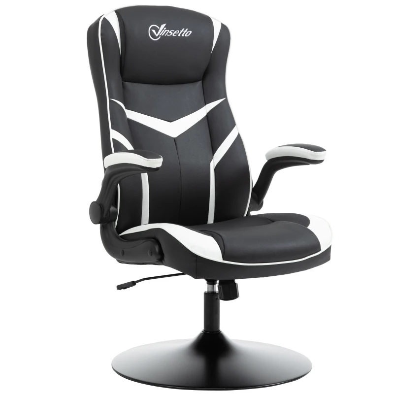 Vinsetto Chaise de Gaming de Bureau Ergonomique, Hauteur Réglable, Base Fixe, Accoudoirs Pliables Noir et Blanc
